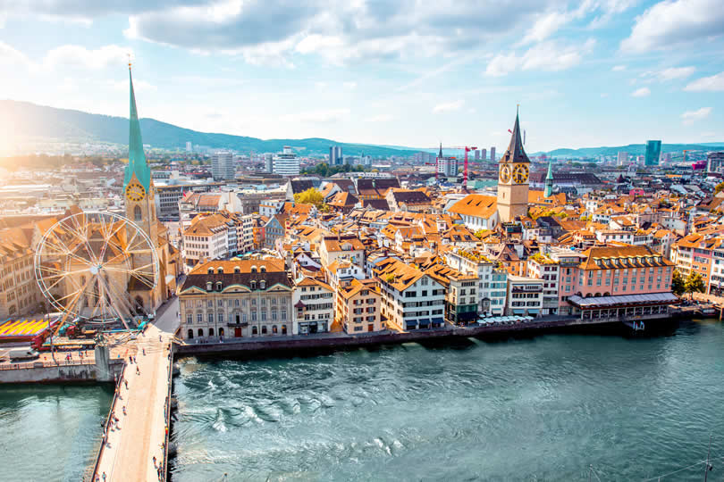 Aerial view of Zurich Switzerland