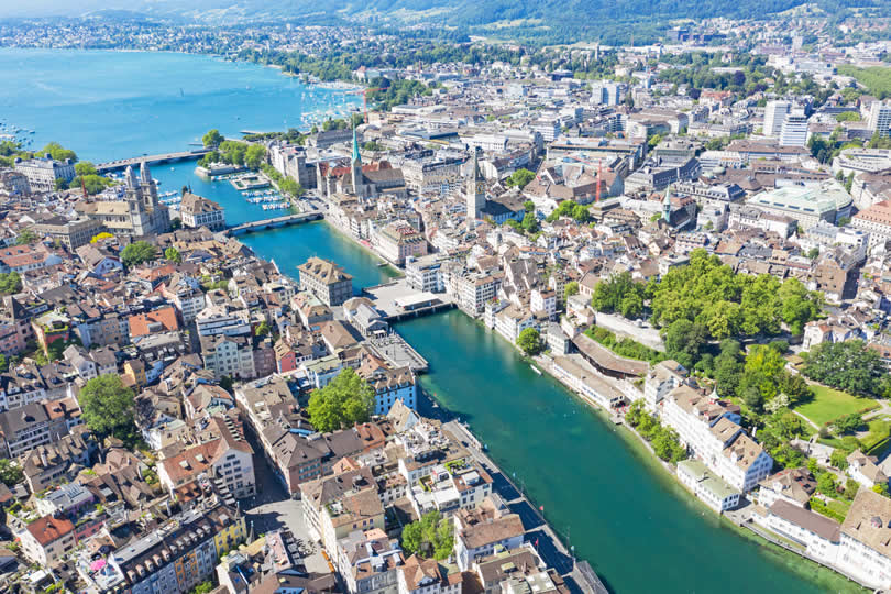 Aerial view of Zurich in Switzerland