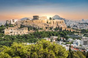 Athens Parthenon and Acropolis view from hill