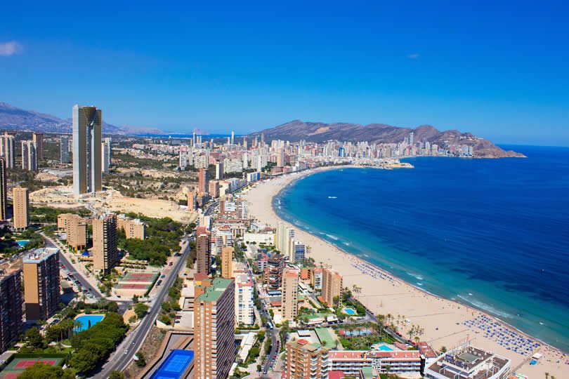 Aerial view of Benidorm city and beach