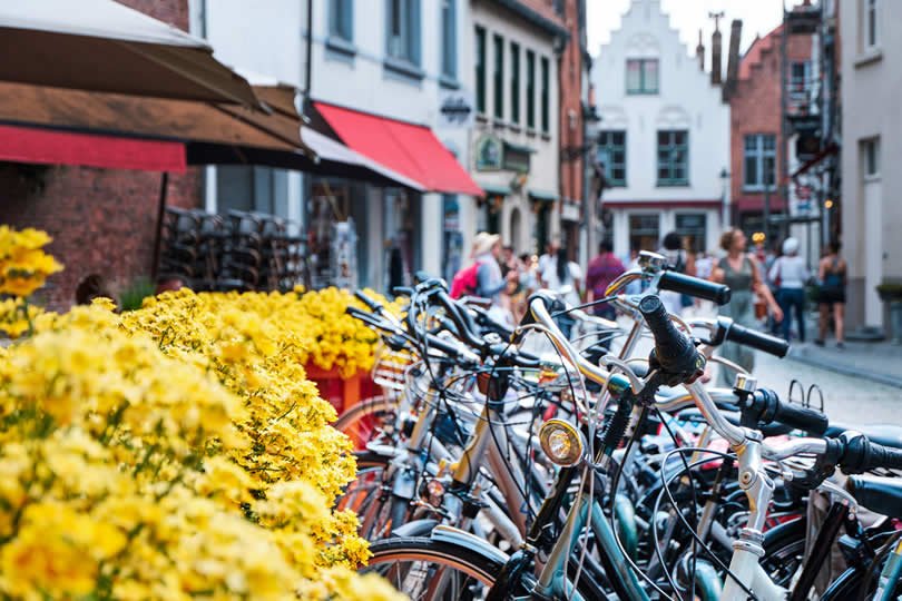 Bicycles on street in Bruges