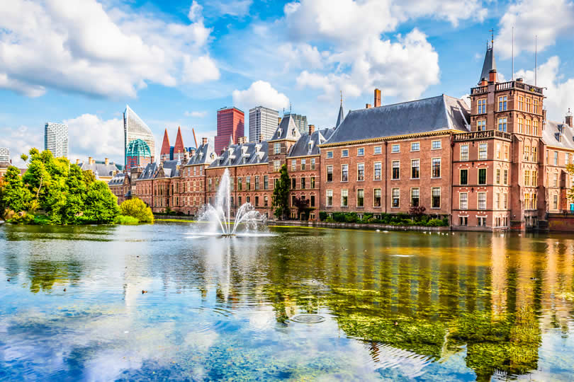 The Hague Hofvijver Lake and Binnenhof Palace