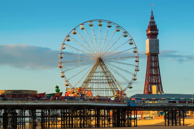 Blackpool central pier with tower and ferris wheel