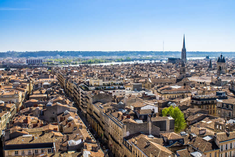 Aerial view of Bordeaux city centre