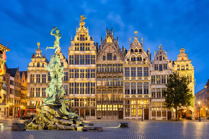 Grand Market Square by night in Antwerp Center