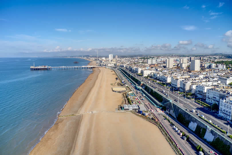 Aerial view of Brighton beach and city centre