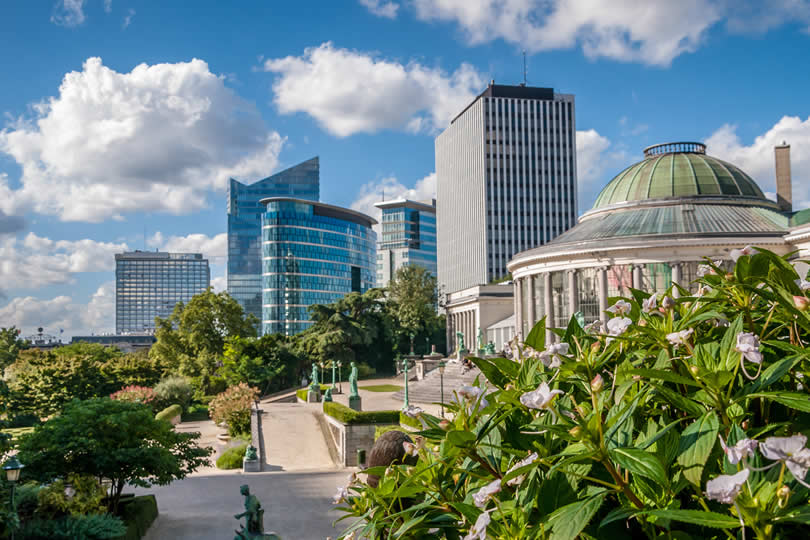 Brussels botanical garden and skyscrapers