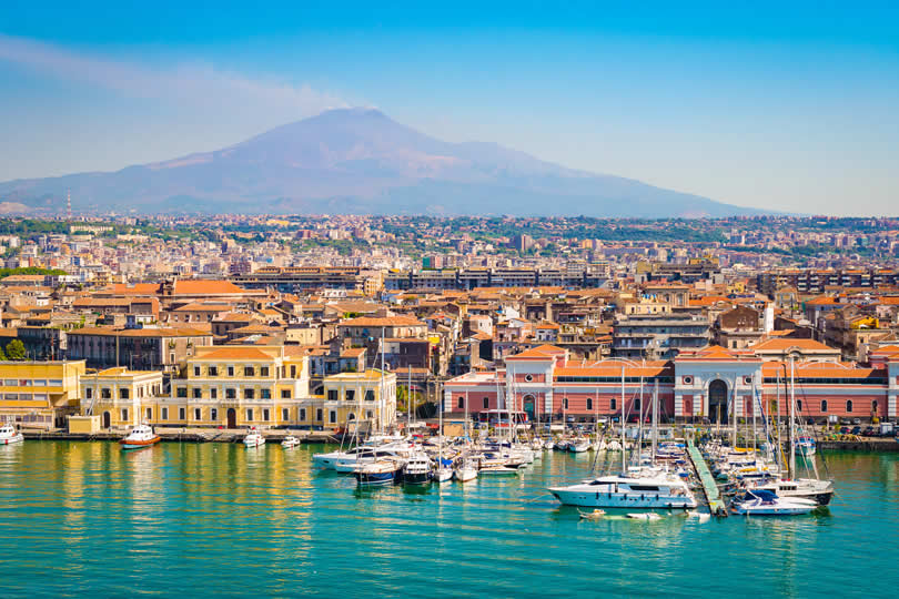 Catania city centre and mount Etna in Sicily