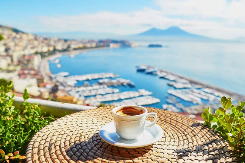 Espresso at rooftop terrace in Naples Italy