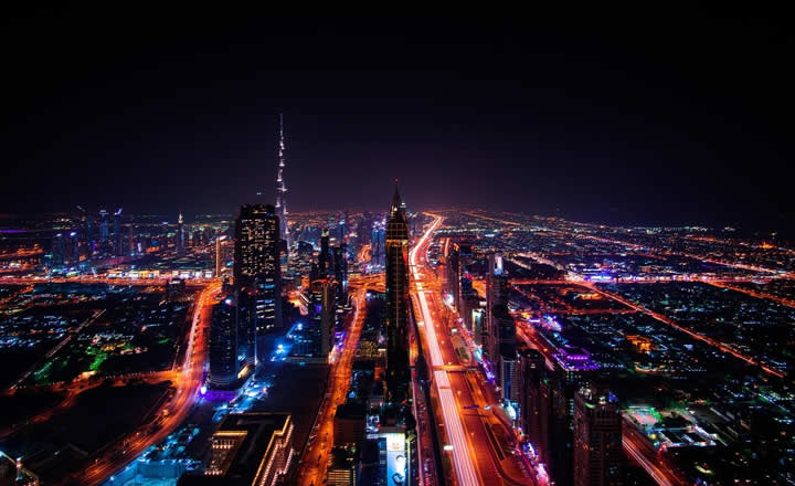 Dubai Downtown city lights