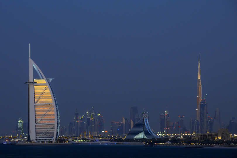 Dubai skyline with Burj Al Arab hotel
