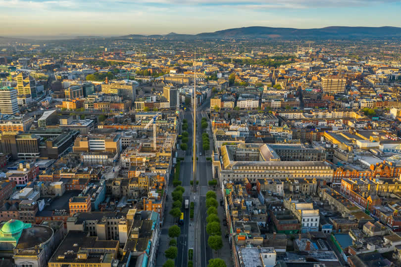 Aerial view of O'Connell Street in Dublin