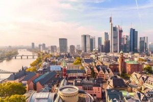 Aerial view of Frankfurt old town and city centre