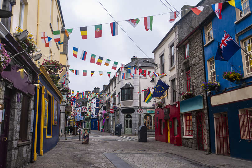 Galway city centre street with bars