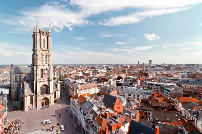 Aerial view of Ghent city centre