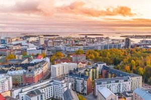 Helsinki cityscape fall colors