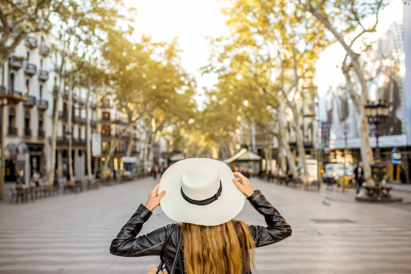 Woman on Las Ramblas boulevard in Barcelona