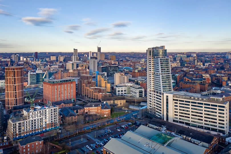 Aerial view of Leeds city center