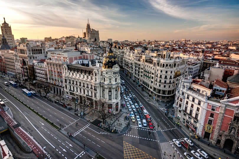 Sunset Madrid city centre