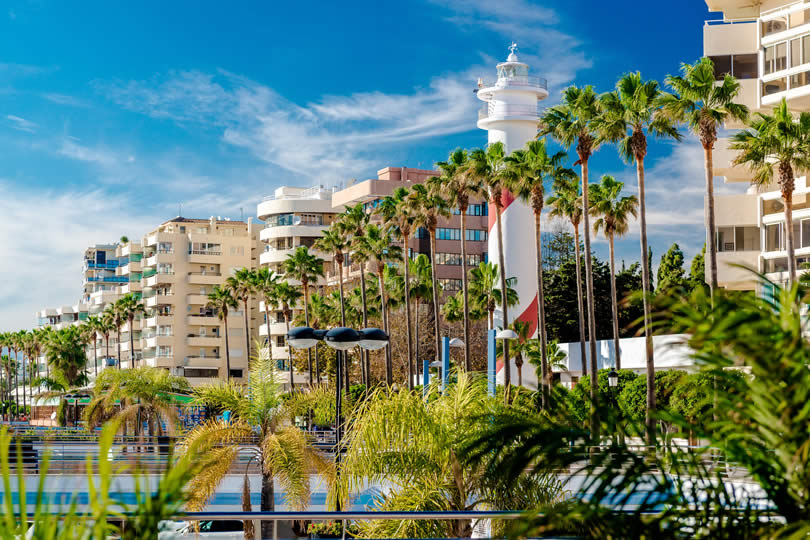 Cityscape of Marbella with lighthouse