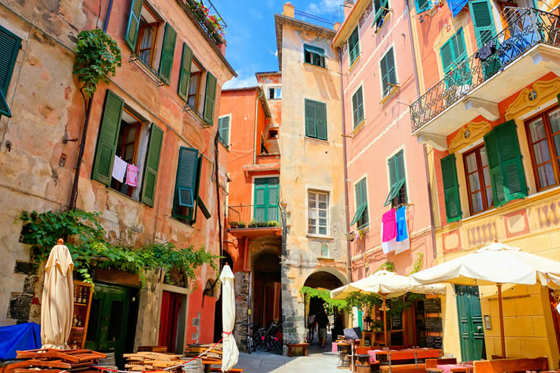 Square with restaurants in Monterosso