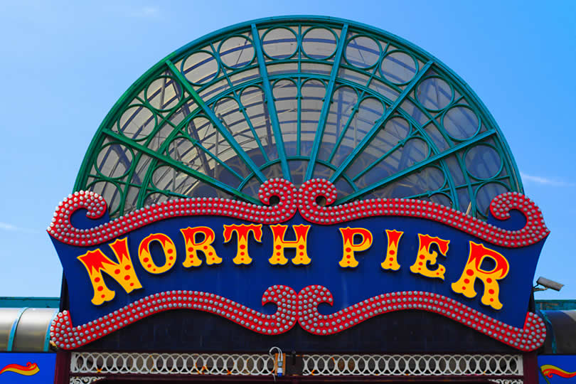 North Pier sign in Blackpool