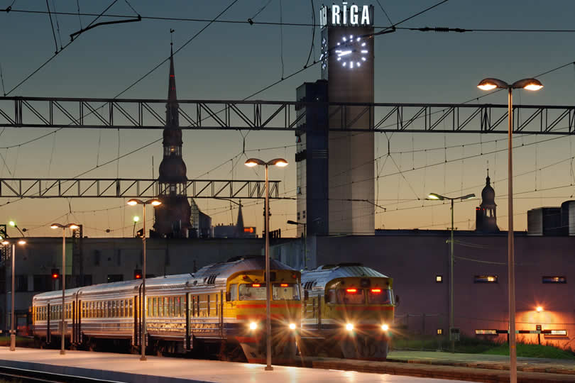 Riga train station at night