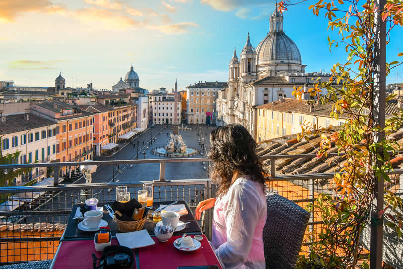 Hotel rooftop terrace view of Piazza Navona