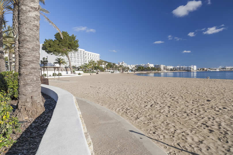 Santa Eularia des Riu beach in Ibiza Balearic Islands