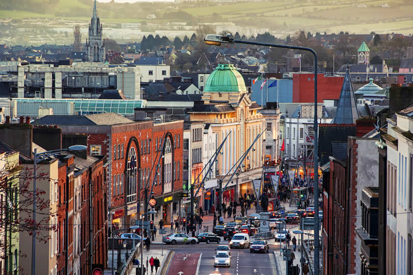Shopping street in center of Cork Ireland