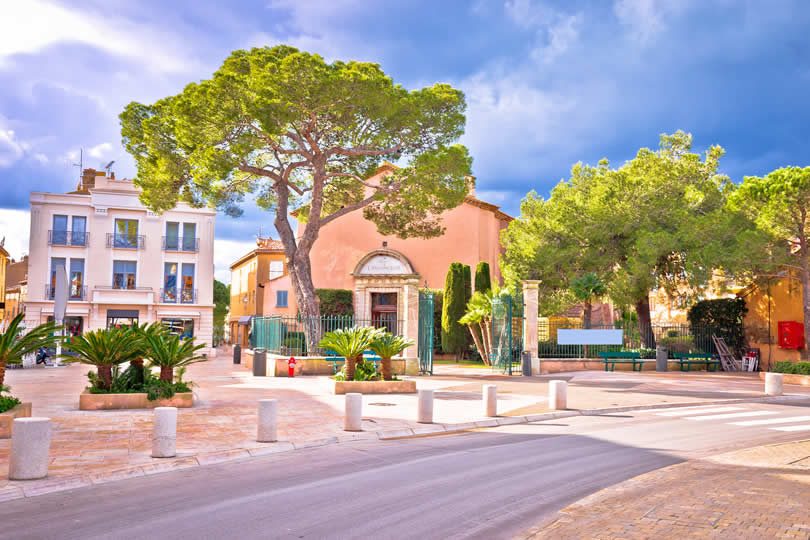 Colorful street in city center Saint Tropez