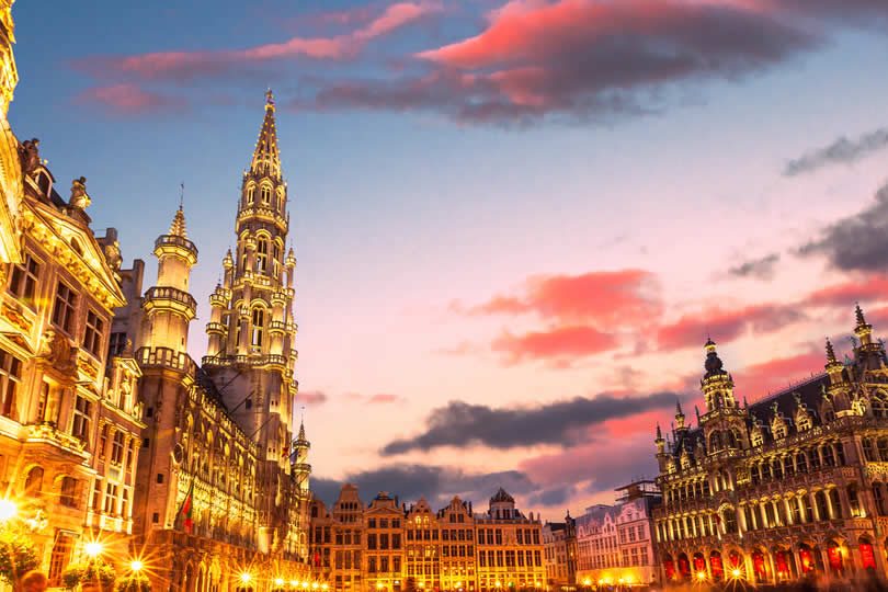 Summer evening lights Brussels Grand Place square