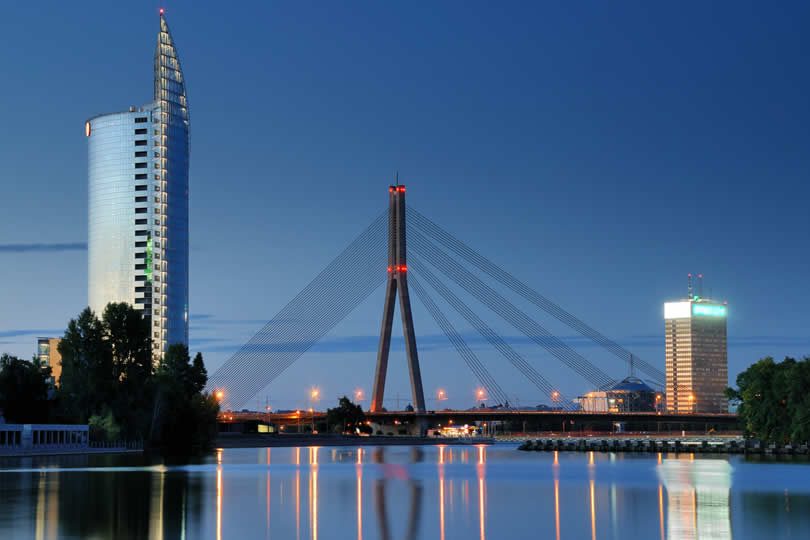 Vansu Bridge crossing the Daugava river in central Riga