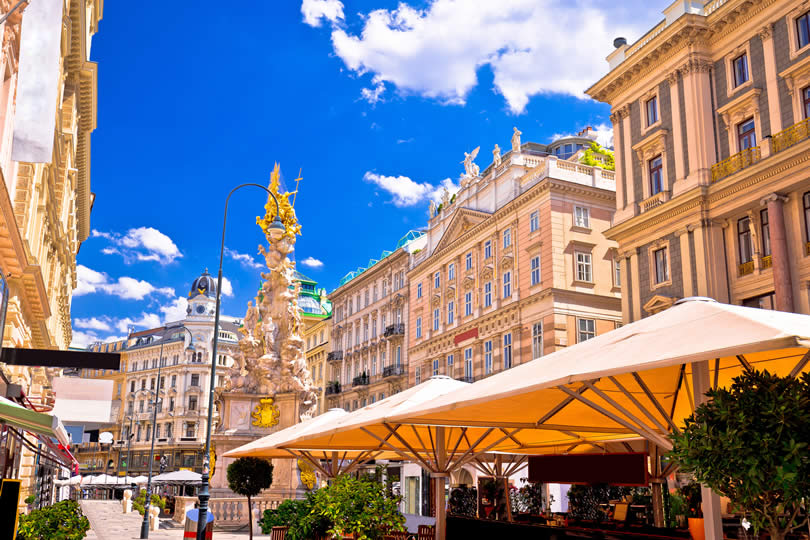 Historic square and terrace in city centre of Vienna