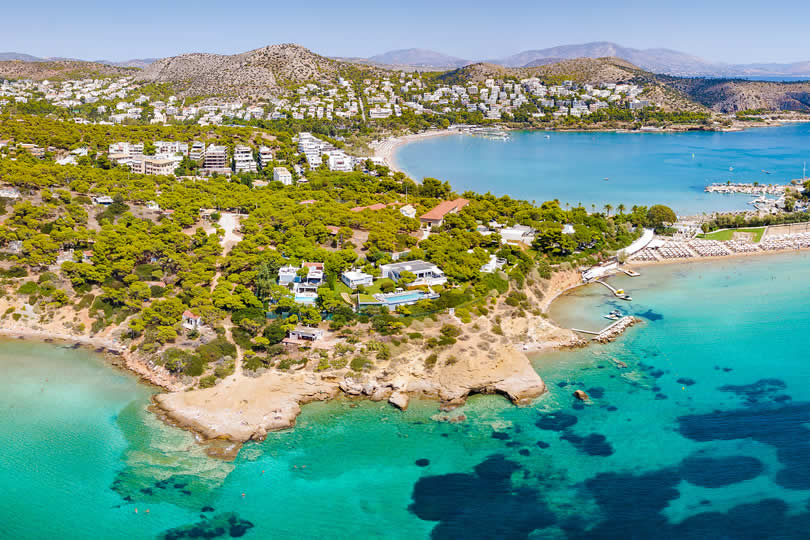 Aerial view of coast in Vouliagmeni Greece