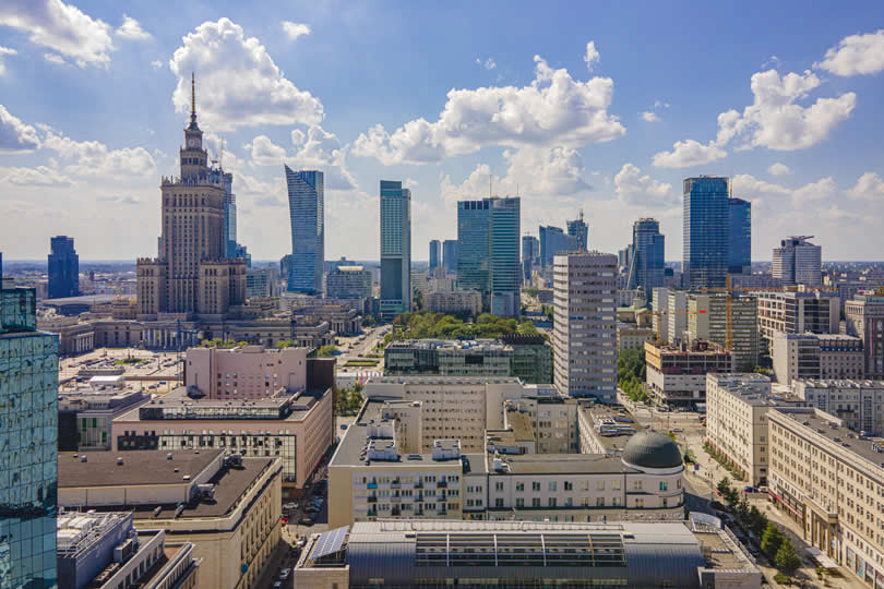 Aerial view of Warsaw city center
