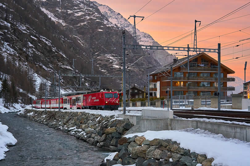 Train near Zermatt in winter