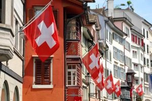 Zurich Old Town Swiss flags
